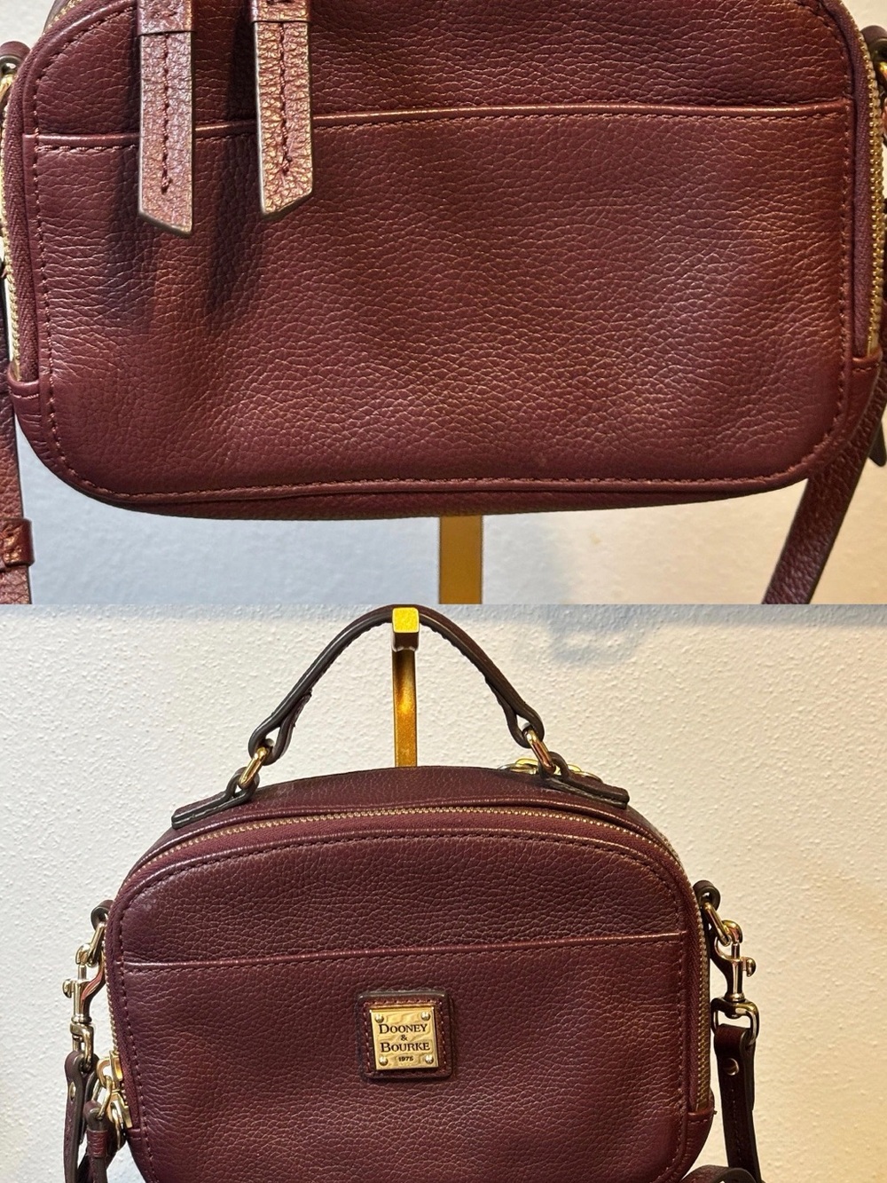 Dooney & Bourke Wine Textured Pebbled Leather Crossbody with Gold Hardware